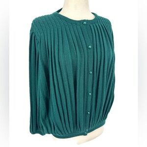 Castle of Ireland Emerald Green Ribbed Button Front Cardigan Sweater Size‎ L